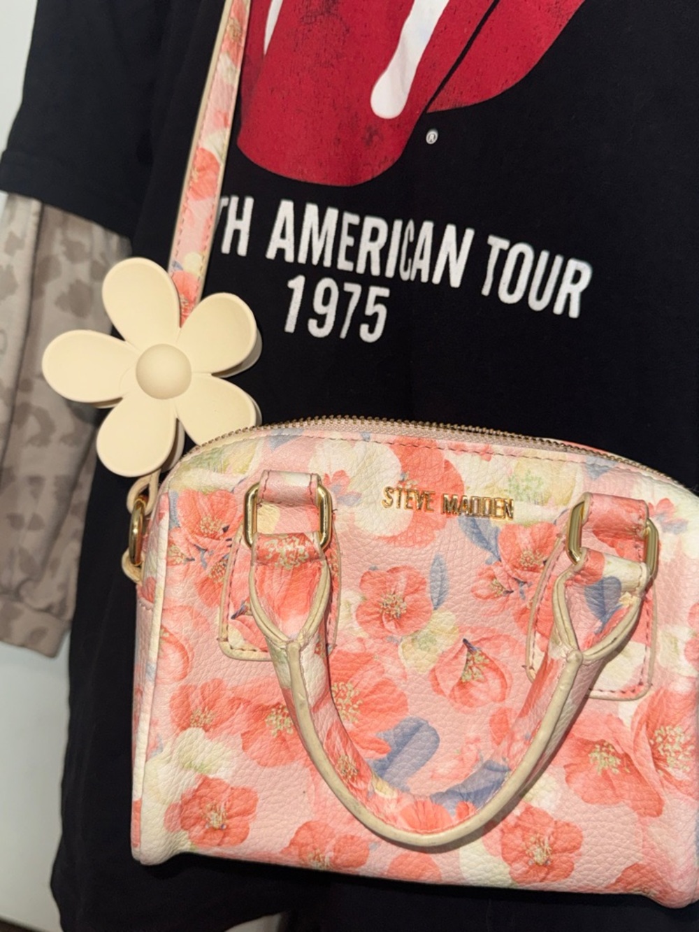 Steve Madden Pink Floral Crossbody Bag with Gold Hardware